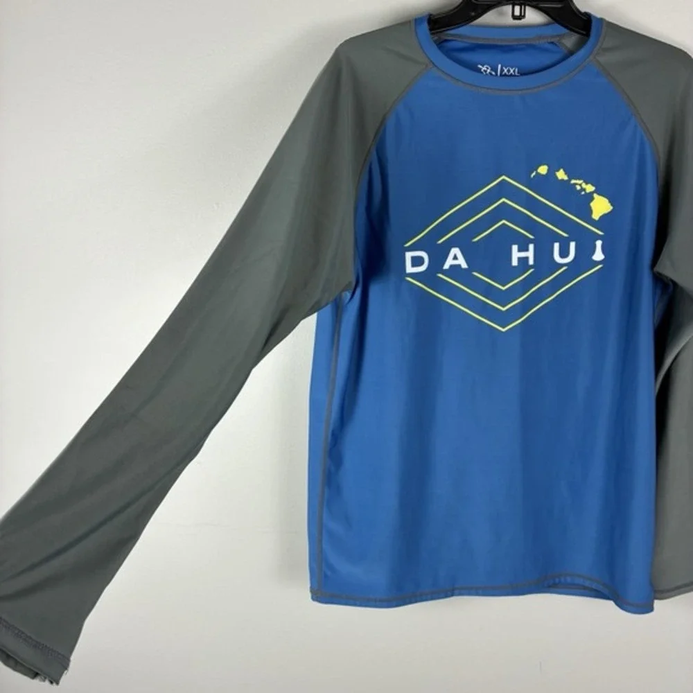 Da Hui Rash Guard Mens Size XXL Blue Long Sleeve Pullover Stretch Beach‎